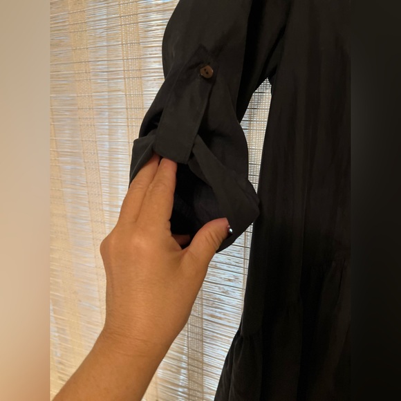 Zara Black Mini Flowy  Button-Up Dress Rolled Up Sleeves - Picture 7 of 10